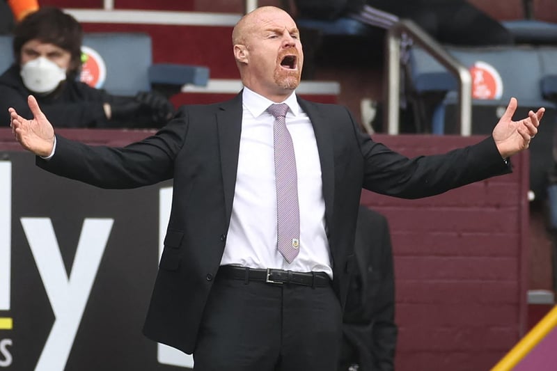 Burnley's English manager Sean Dyche reacts during the English Premier League football match between Burnley and Leeds United at Turf Moor in Burnley, north west England on May 15, 2021.