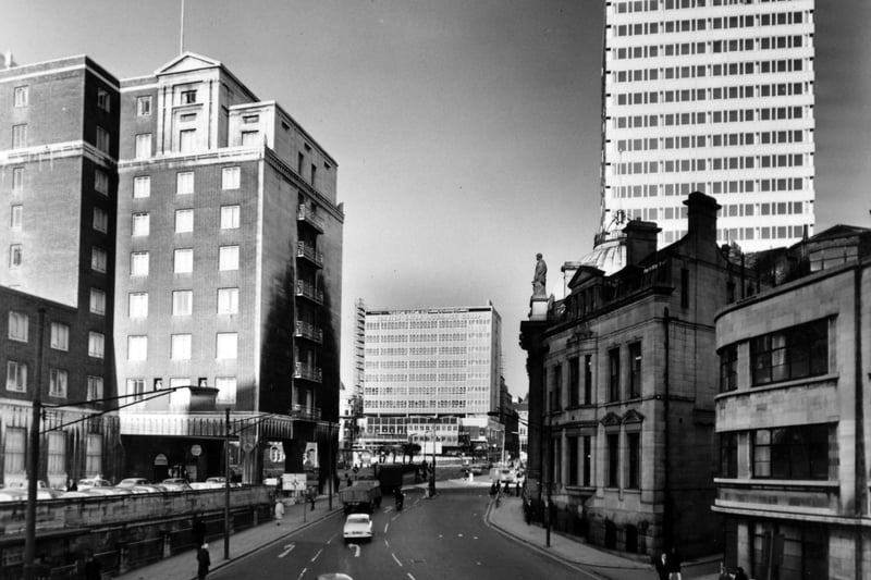 Bishopgate Street looking towards City Square from the City Station car park in November 1966.