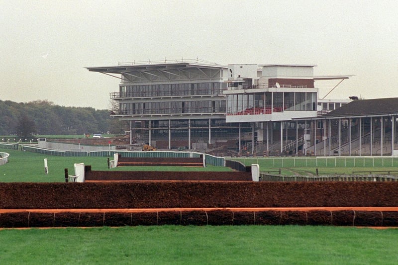 The view down the home straight towards the new Millenium Stand at Wetherby Racecourse in November 1999.