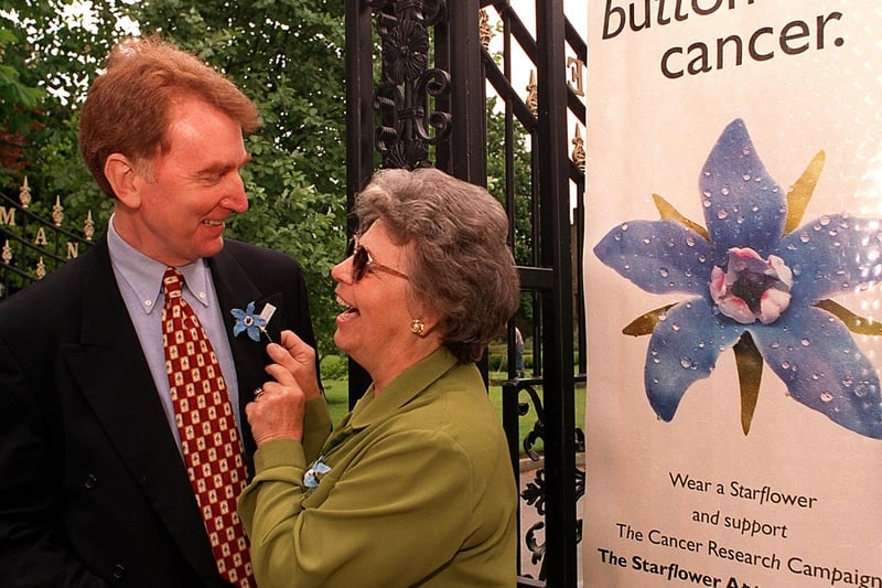 MP Colin Burgon was at Cancer Research Campaign's Wetherby offices to support National Cancer Day in May 1999. He is pictured with Elsie Chalcraft, a member of the campaign's Wetherby support group.