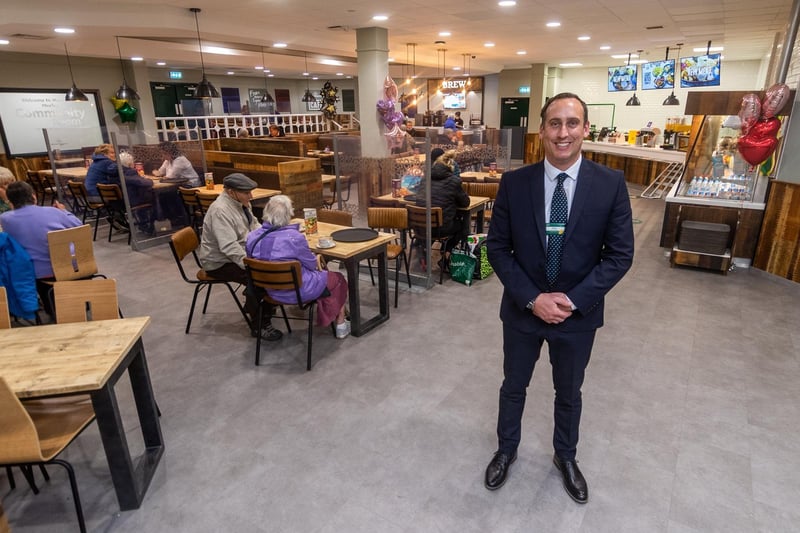 Steve Hirst, store manager in the redesigned cafeteria.

(photo: James Hardisty)