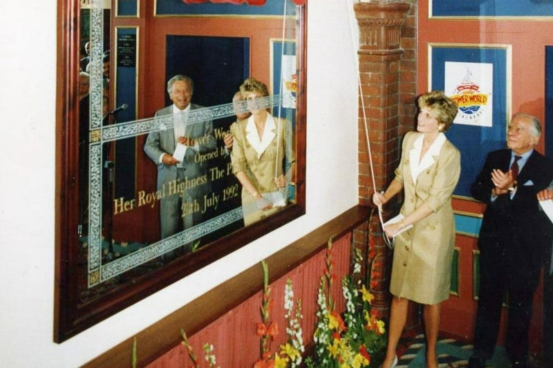 Princess Diana unveils a plaque at Blackpool Tower in 1992