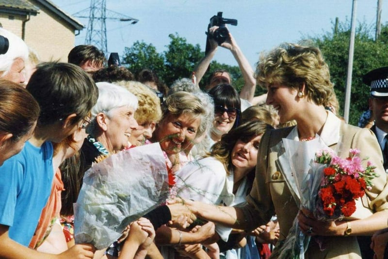 Princess Diana among the crowds outside Trinity Hospice in Blackpool