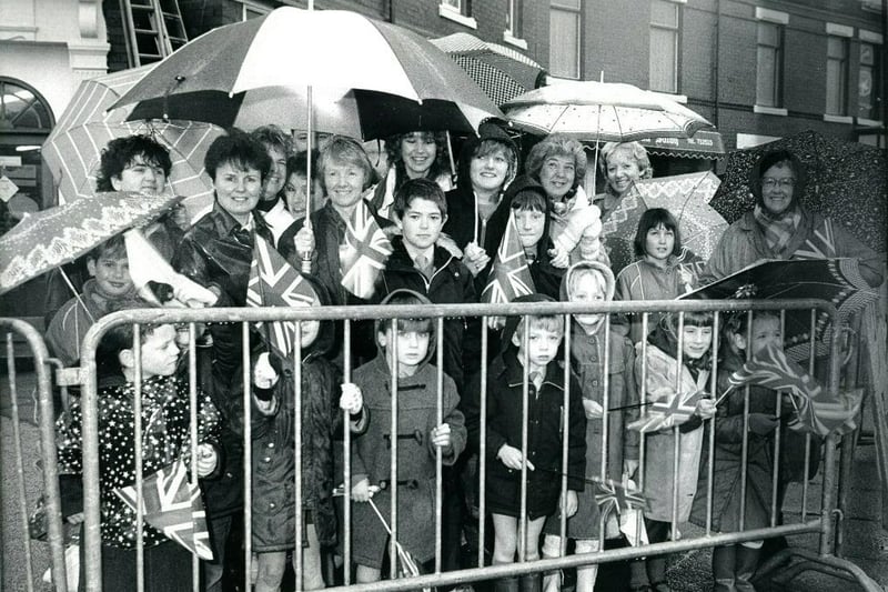 Crowds gather to see Princess Diana's visit to Preston in April 1987