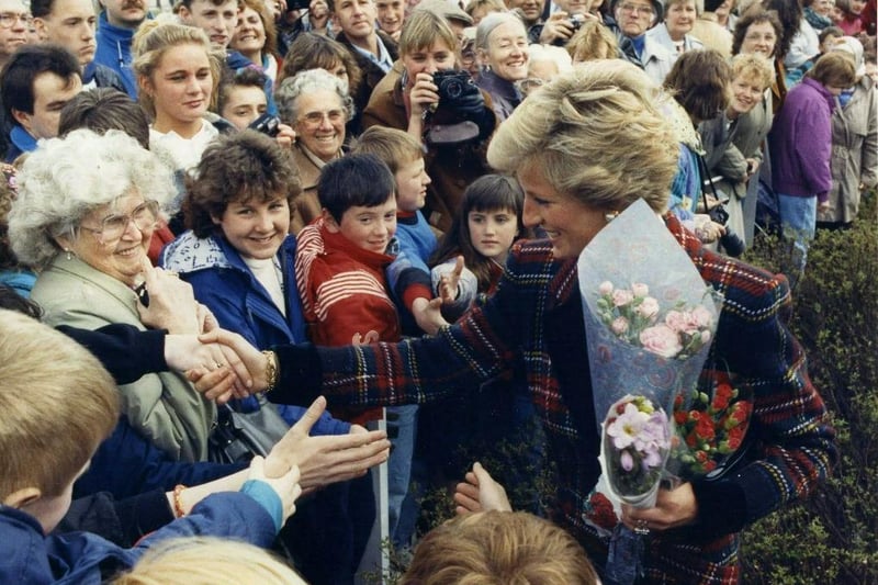 Princess Diana greets well wishers at her visit to Tavern Furnishers in Preston