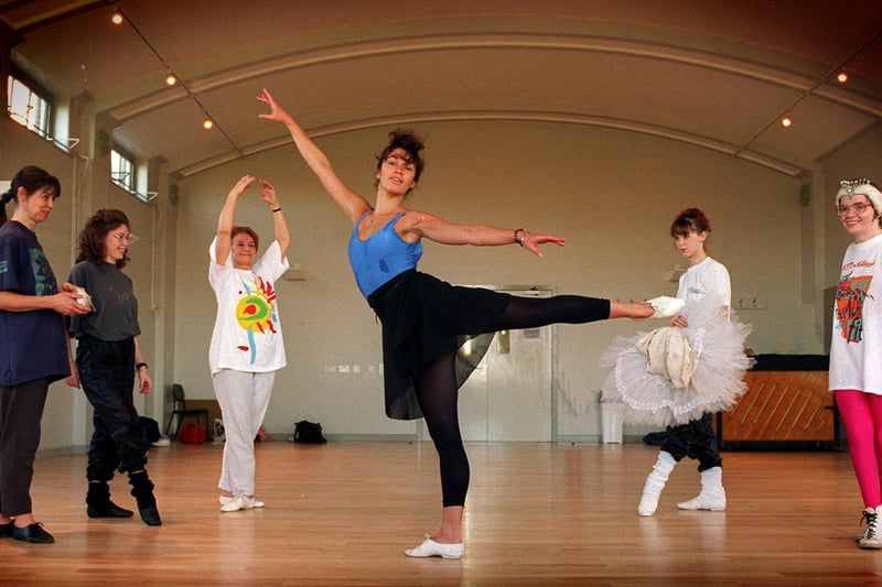 Pictured is former Northern Ballet dancer Graciela Kaplan demonstrating her dancing skills at workshops held at the Thornes Centre in January 1996.