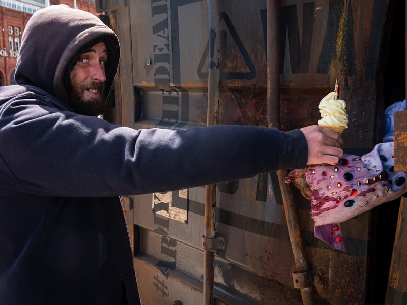 A few passers-by enjoying the sunshine were brave enough to grab an ice cream from the sweet-toothed zombies, which aren't quite as scary as their movie counterparts.