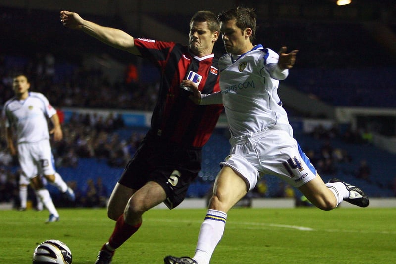 Jonny Howson fends off Hartlepool United's Michael Nelson during the Carling Cup third round clash at Elland Road in September 2008.