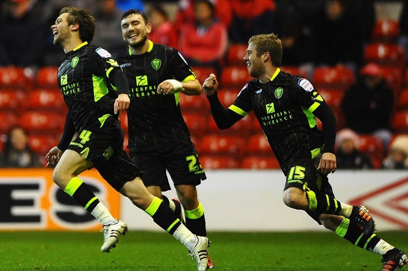 Jonny Howson celebrates scoring his second goal during the Championship clash against Nottingham Forest at the City Ground in November 2011.