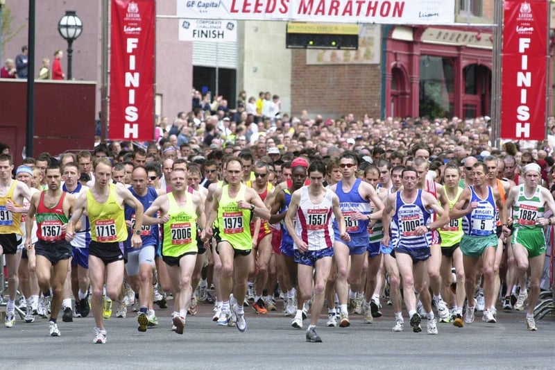 The start of the Leeds Marathon. The winner was Hendryk Bottger and the first women home was Helen Sly from Horsforth.