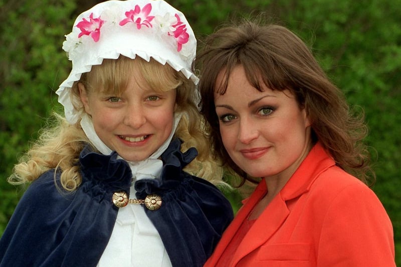 Carnival Queen Hayley Mc Dermott pictured with Emmerdale star Jacqueline Pirie in May 1996.