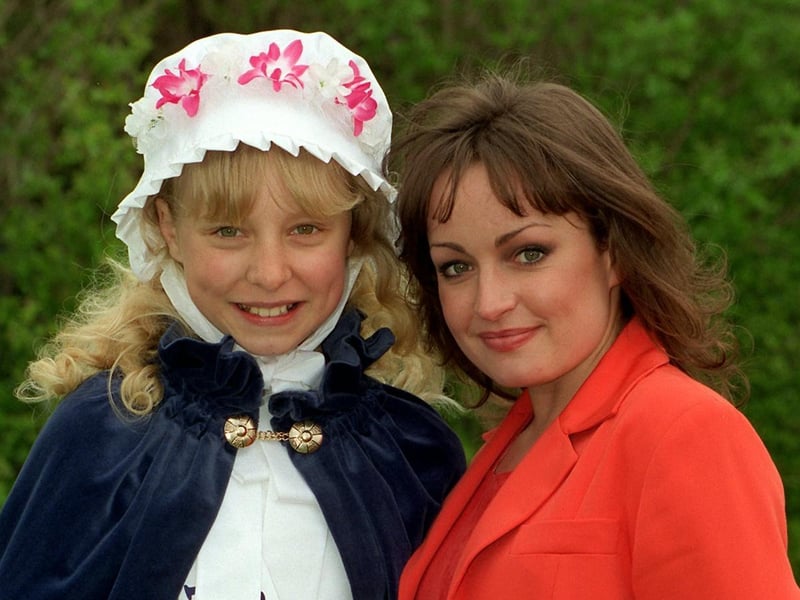 Carnival Queen Hayley Mc Dermott pictured with Emmerdale star Jacqueline Pirie in May 1996.