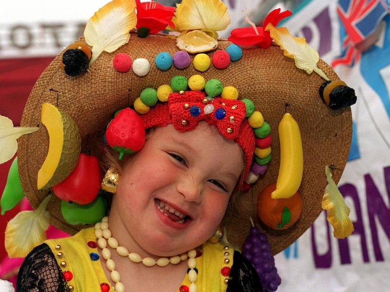 Emily Brayshaw dressed as as 'Lil from Brazil' on the Lollipop School of Dance float in May 1997.