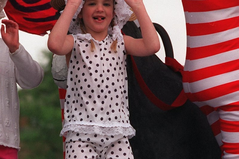 Melissa Beatty is pictured dancing on the Waterloo Infants School float at Pudsey Carnival in May 2001..
