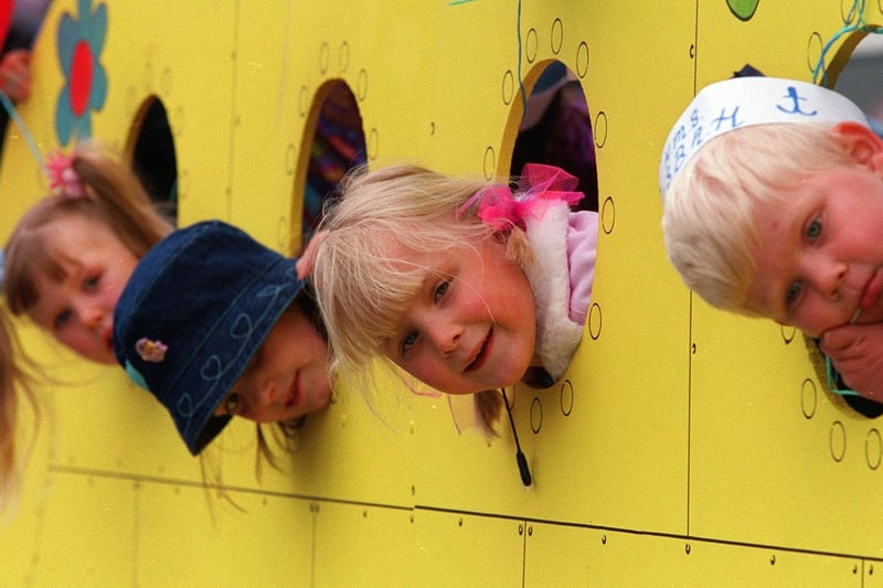 Children on the Association for Spina Bifida and Hydrocephalus (ASBAH) float at Pudsey Carnival in May 2001.