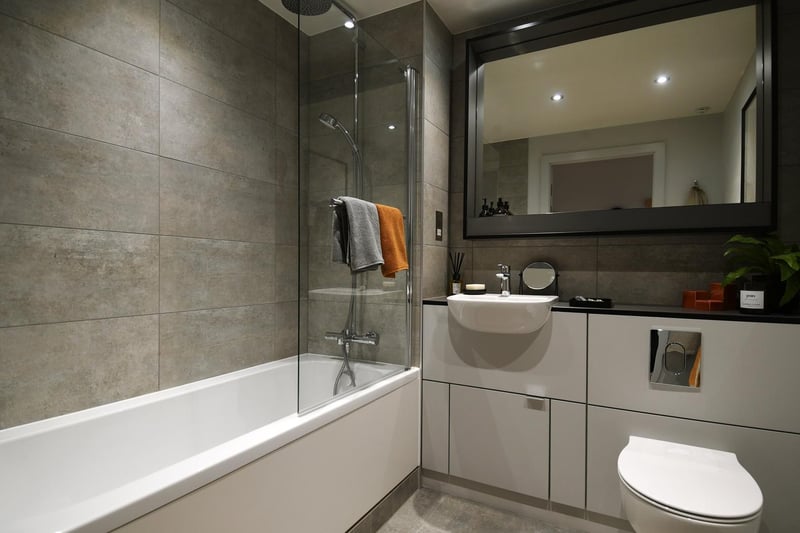 An example of the minimalist, modern bathrooms in the apartments.