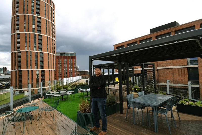 Pictured general manager Johnathan LLoyd on the roof terrace at Mustard Wharf.