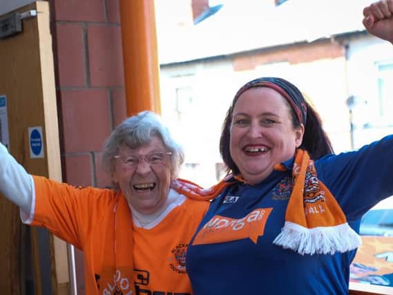 Blackpool fans watching the play off final at The Armfield Club, Bloomfield Rd on Sunday