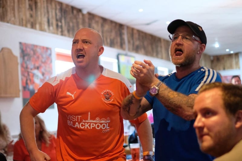 Blackpool fans watching the play off final at the Armfield Club, Bloomfield Rd on Sunday