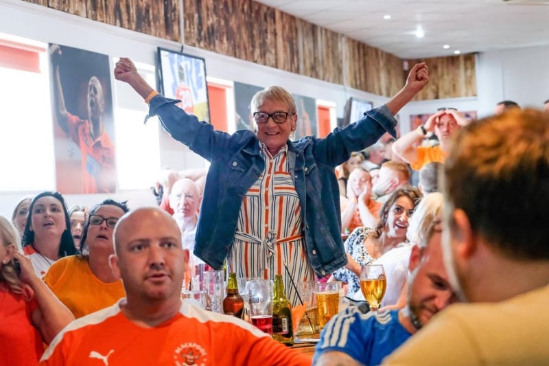 Blackpool fans watching the play off final at the Armfield Club, Bloomfield Rd on Sunday