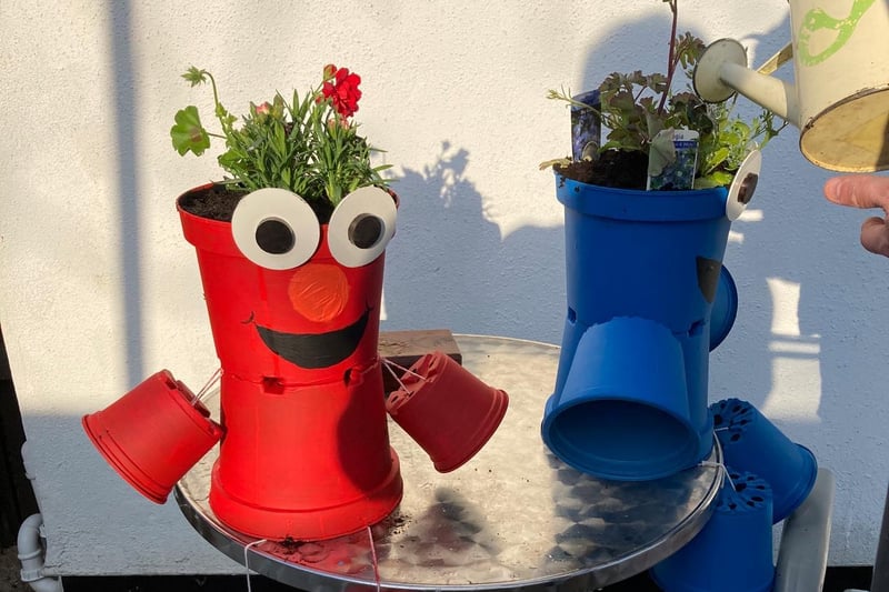 These pots look very pleased to be taking part in the fund-raising  Brindle Gregson Lane in Bloom Trail
