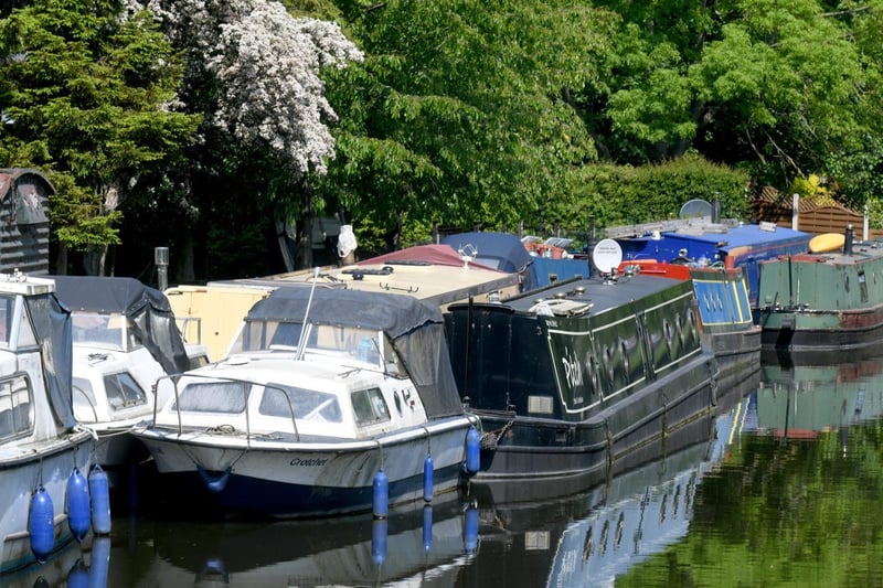 Boats were docked on the canal today with many making use of the hot weather