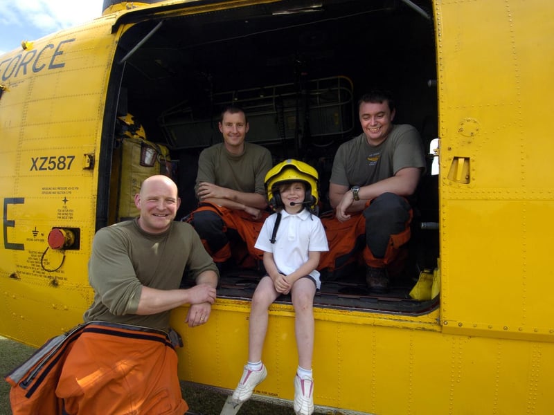 RAF Sea King helicopter visits West Cliff Primary School in Whitby.