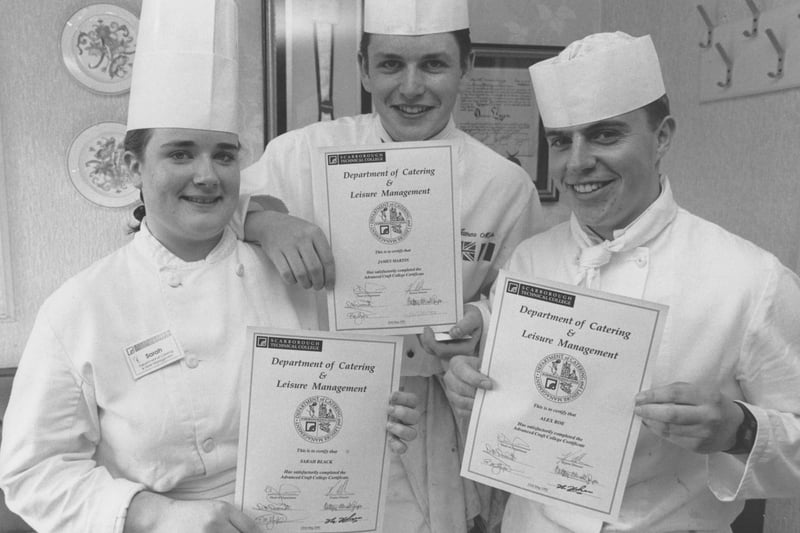 Back in May 1991 James Martin was only dreaming of becoming a TV chef, pictured here, centre, receiving a chef award at Scarborough Technical College. Also pictured are Sarah Black, left and Alex Roe, right.