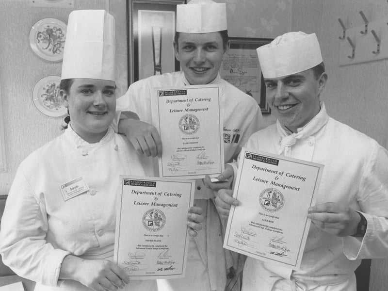 Back in May 1991 James Martin was only dreaming of becoming a TV chef, pictured here, centre, receiving a chef award at Scarborough Technical College. Also pictured are Sarah Black, left and Alex Roe, right.