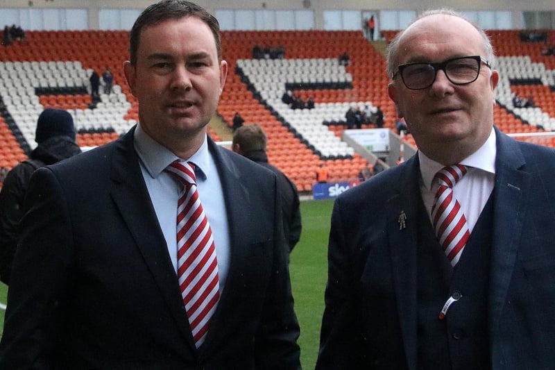Derek Adams and Morecambe co-chairman Rod Taylor following the announcement he would replace Jim Bentley