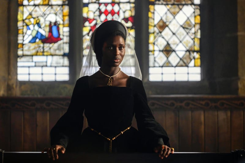 Anne Boleyn (Jodie Turner-Smith) at St Michael's Church, Emley, which was used for the trial scenes.