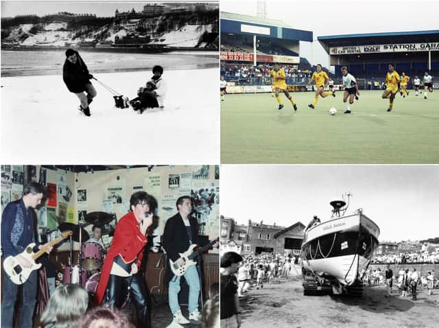 Clockwise from top left: Snow on South Bay, Football at Preston North End, Lifeboat launch, local band. Pictures: JPI Media