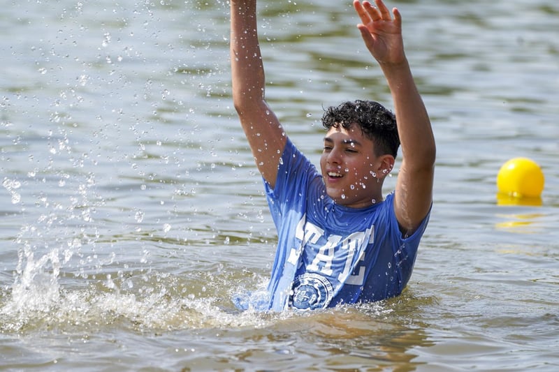 M'kiyas Hill playing in the water at Hemworth Water Park