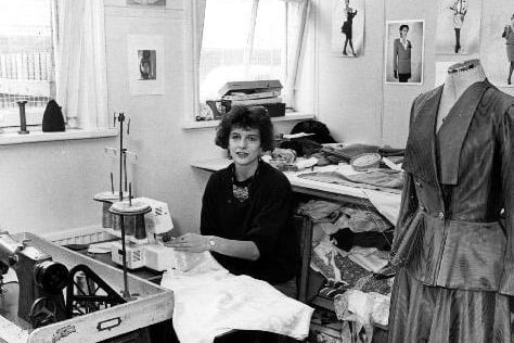 A press photograph of Helen Bentley, a dressmaker based in the South Elmsall Enterprise Centre
