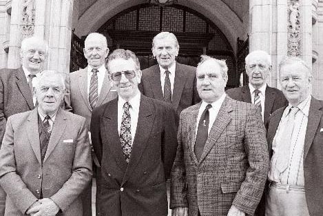 Trinity re-union at Wakefield Town Hall in August 1991.
Back: Des Foreman, Billy Teall, Ron Rylance, and Dennis Baddelely. Front: Herbert Goodfellow, John Duggan, Len Marston and John Dundon