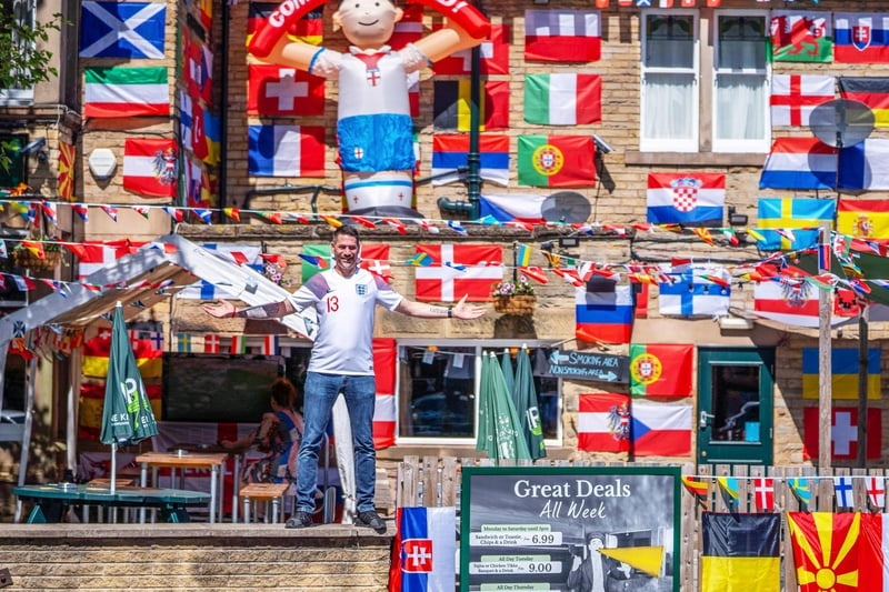 Visitors will be greeted by two massive 10ft ‘Come on England’ inflatable mascots and roughly 2,000 feet of buntings and flags