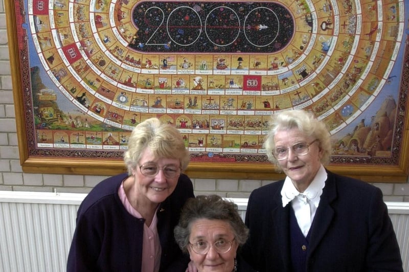The Millennium jigsaw was unveiled at Beeston Hill United Reform Church. Pictured, left to right, are Ellen Honnoraty, Jennifer Stankley and Mary Wilson.