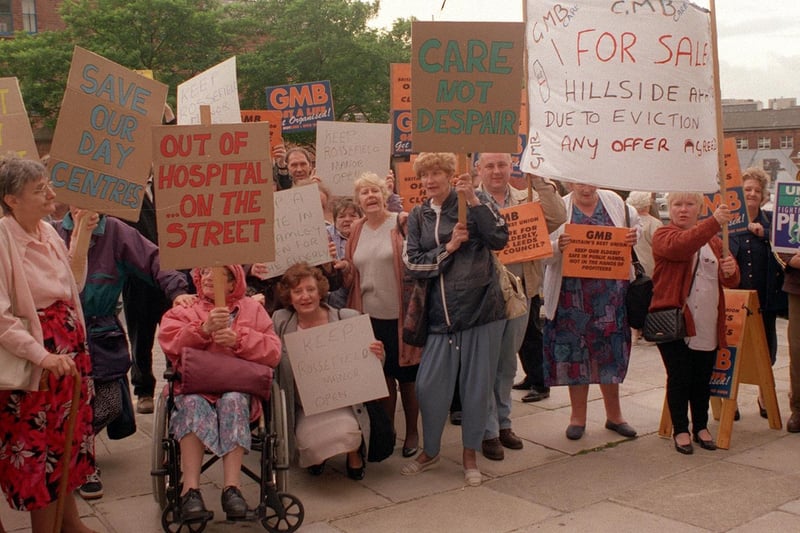 Proposals to close old people's homes in Leeds sparked a demonstration at Leeds Civic Hall.