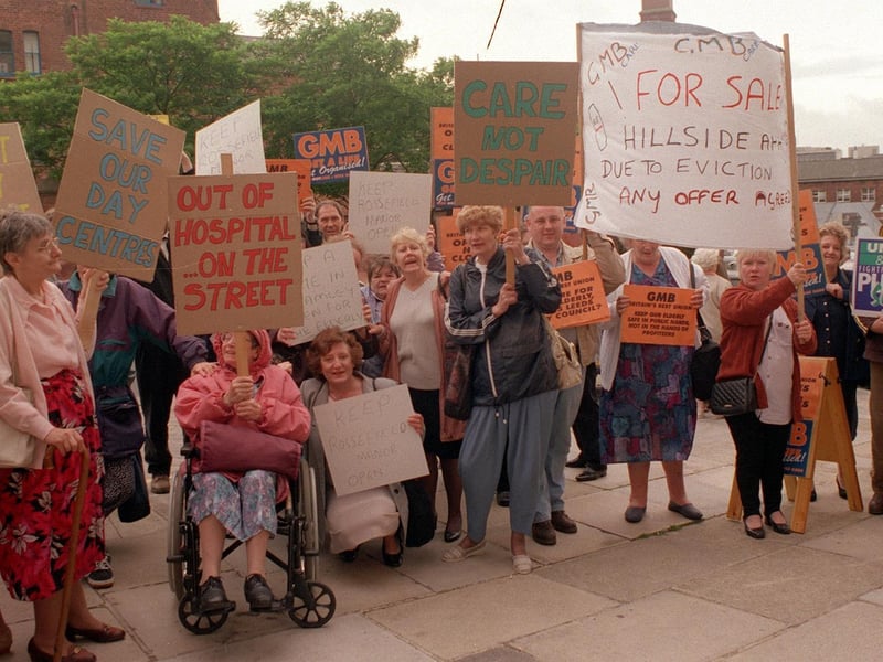 Proposals to close old people's homes in Leeds sparked a demonstration at Leeds Civic Hall.