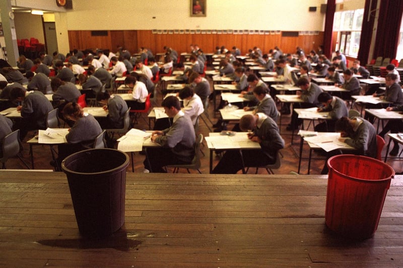 Pupils at Cardinal Heenan High School were forced to take their exams in a school hall with a leaky roof.