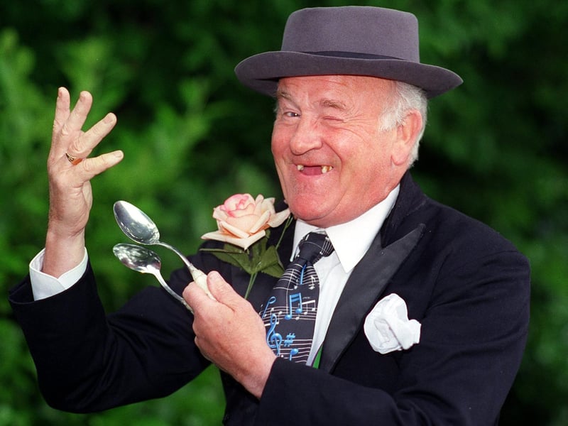 This is Ken Eagleton who was representing Leeds in the regional final of the Whitebread Senior Citizens Talent Contest. His routine included a homage to Tommy Cooper and spoon playing.