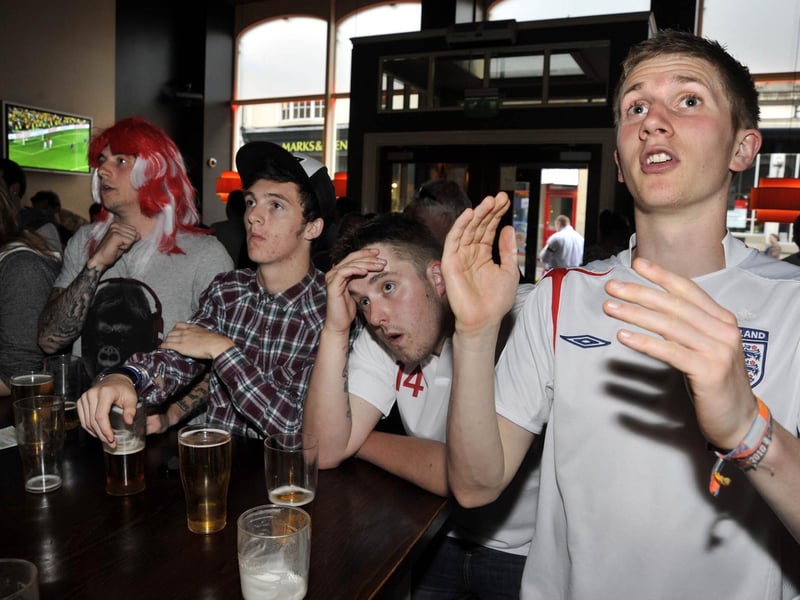 England fans watching the England v Ukraine Euro 2012 game, in The Barbican.