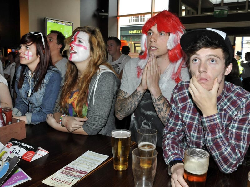 England fans watching the England v Ukraine Euro 2012 game, in The Barbican.
