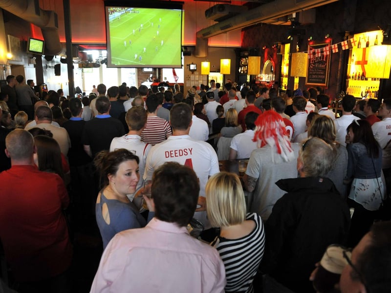 England fans watching the England v Ukraine Euro 2012 game, in The Barbican, which was packed with supporters for the big game.