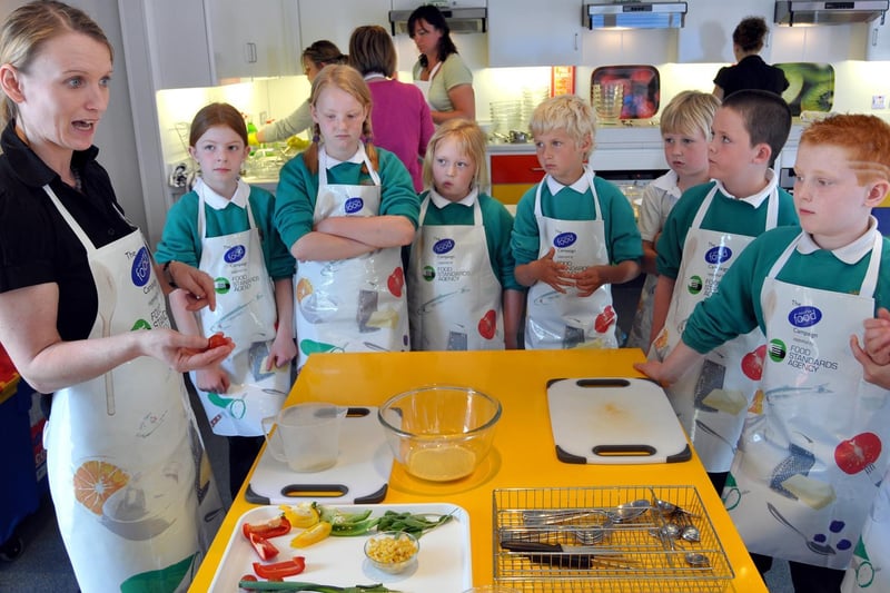 Danby School pupils at the cooking bus at Eskdale School with teacher Shirley Malone.