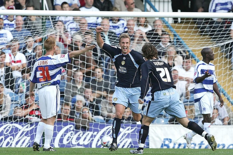 Rob Hulse celebrates after scoring against Queens Park Rangers at Loftus Road in September 2005.