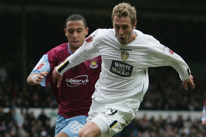 Rob Hulse moves away from West Ham United's Anton Ferdinand during the Championship clash at Elland Road in February 2005.