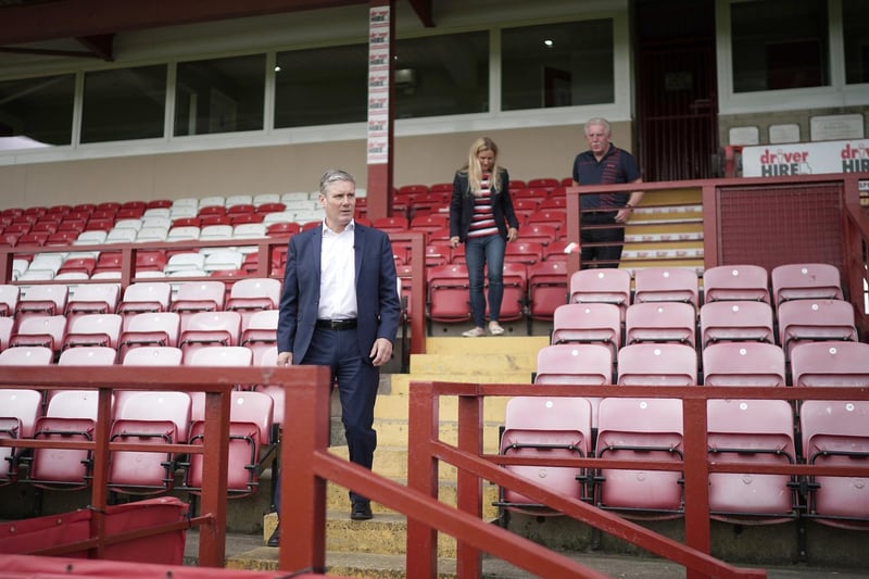 Sir Keir Starmer and Kim Leadbeater arriving at Batley Bulldogs' stadium with club chairman Kevin Nicholas. Photo: Getty Images