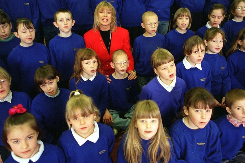 Ex-Emmerdale star Jean Rogers was at Newlands Primary in March 1996 to help pupils rehearse for their performance in a show called 'I Believe' being staged at the City Varieties.