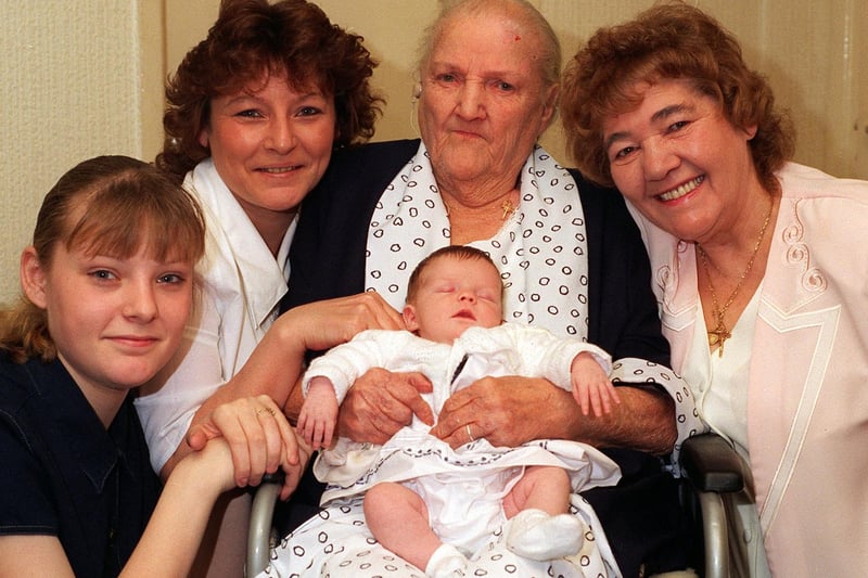 Five generations of a Morley family. Pictured is Elizabeth Noble with her daughter Betty Dickinson, grand daughter Gillian Bairstow, great grand daughter Jane Bairstow and great, great, grandchild Katie, three weeks.